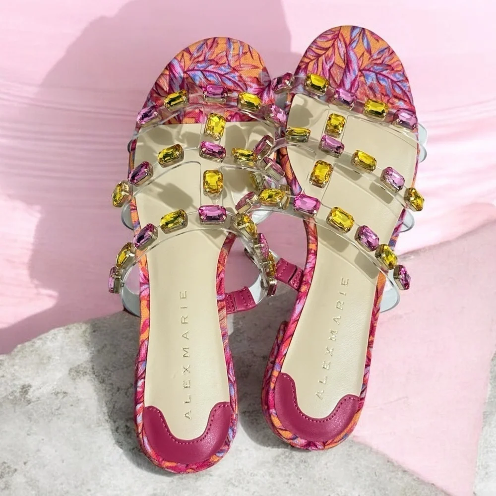 Alex Marie Women's pink Sandals with rectangular gemstones in brilliant  Size 8